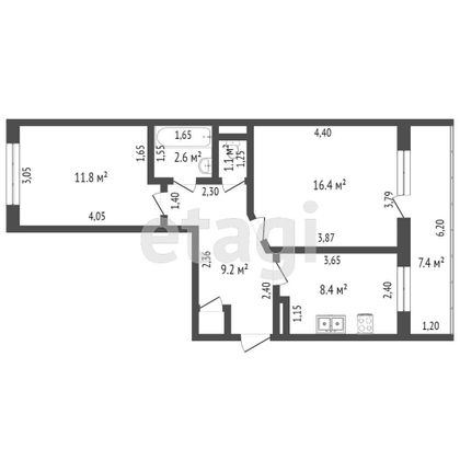 Продажа 2-комнатной квартиры 46,2 м², 5/5 этаж