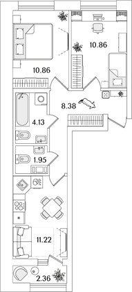 48,6 м², 2-комн. квартира, 12/23 этаж