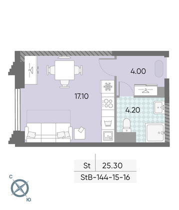 Продажа квартиры-студии 25,3 м², 16/58 этаж