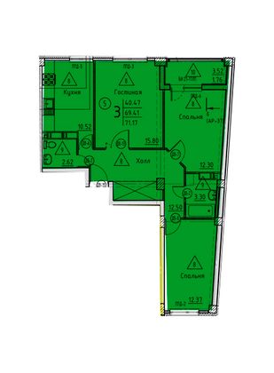 71,2 м², 3-комн. квартира, 6/18 этаж