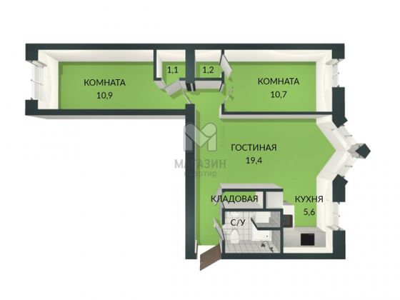 Продажа 2-комнатной квартиры 56,5 м², 2/5 этаж