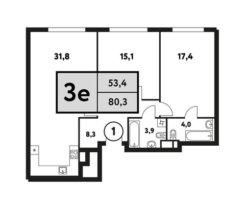 80,3 м², 3-комн. квартира, 5/8 этаж