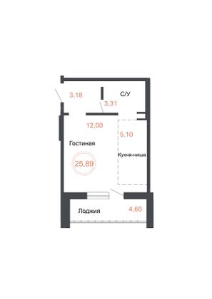 Продажа квартиры-студии 25,9 м², 12 этаж