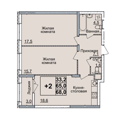 Продажа 2-комнатной квартиры 68 м², 14/20 этаж