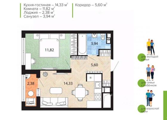 Продажа 1-комнатной квартиры 36,3 м², 24/25 этаж