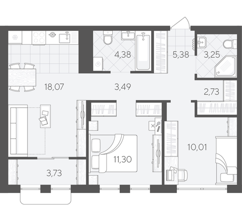 62,3 м², 2-комн. квартира, 9/9 этаж