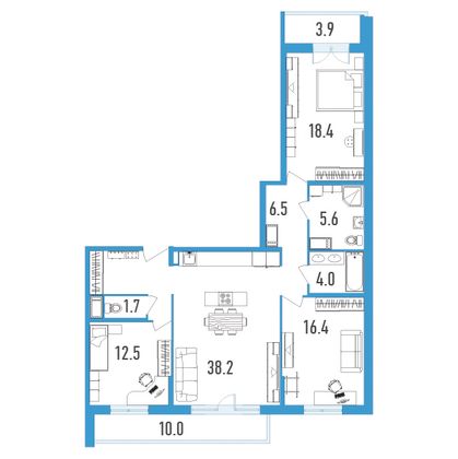 Продажа 3-комнатной квартиры 110,3 м², 13/18 этаж
