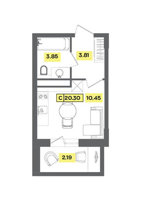 Продажа квартиры-студии 20,3 м², 7 этаж