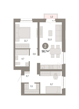 Продажа 2-комнатной квартиры 58,7 м², 7/16 этаж