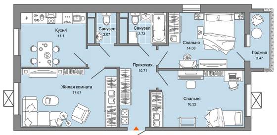 Продажа 3-комнатной квартиры 77 м², 7/9 этаж