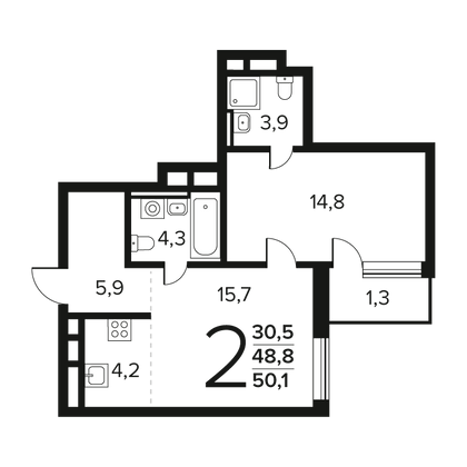 Продажа 2-комнатной квартиры 50,1 м², 5/11 этаж