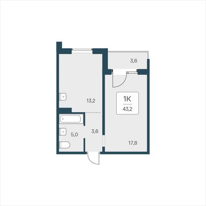 43,2 м², 1-комн. квартира, 5/18 этаж