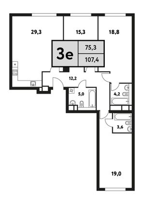 107,4 м², 4-комн. квартира, 2/8 этаж
