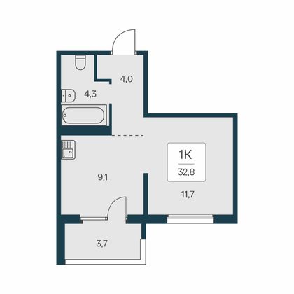 32,8 м², 1-комн. квартира, 6/17 этаж