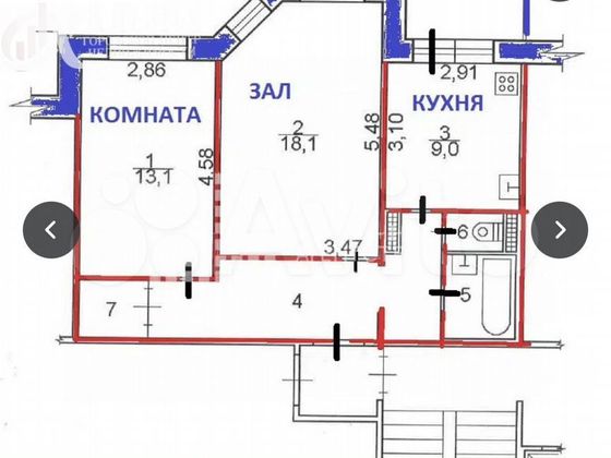 Продажа 2-комнатной квартиры 56 м², 2/9 этаж