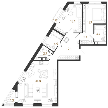 84,1 м², 2-комн. квартира, 3/14 этаж