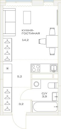 Продажа квартиры-студии 27,3 м², 14/23 этаж