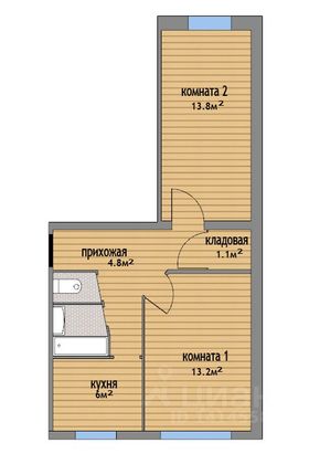 Продажа 2-комнатной квартиры 44,7 м², 1/5 этаж