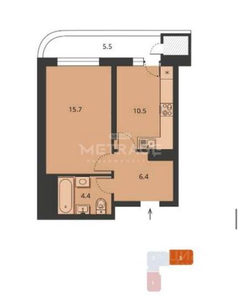 Продажа 1-комнатной квартиры 42,4 м², 16/24 этаж