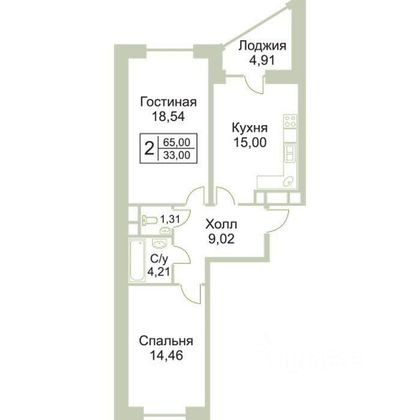 Продажа 2-комнатной квартиры 63,8 м², 9/17 этаж