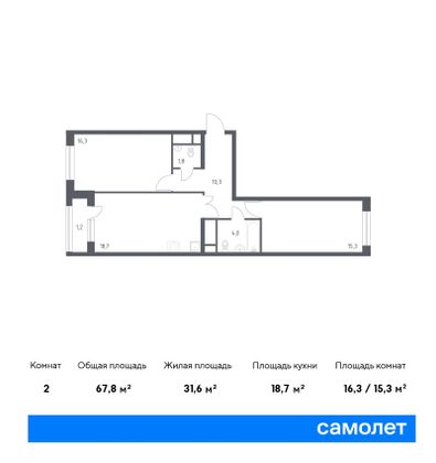 31,9 м², студия, 17/21 этаж