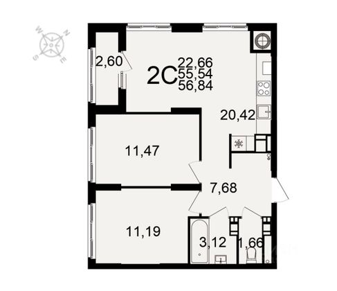 Продажа 3-комнатной квартиры 57 м², 3/25 этаж