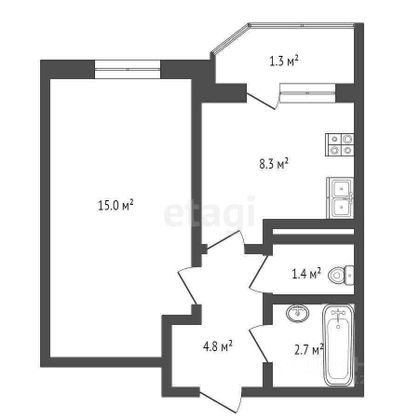 Продажа 1-комнатной квартиры 32,8 м², 2/8 этаж