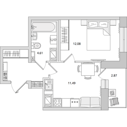 Продажа 1-комнатной квартиры 37 м², 19/20 этаж