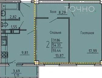 Продажа 2-комнатной квартиры 55,4 м², 14/18 этаж