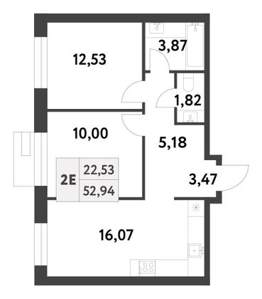 Продажа 2-комнатной квартиры 52,9 м², 3/16 этаж