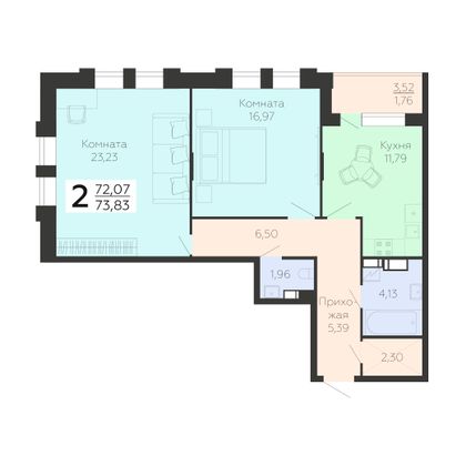 Продажа 2-комнатной квартиры 73,8 м², 7/21 этаж