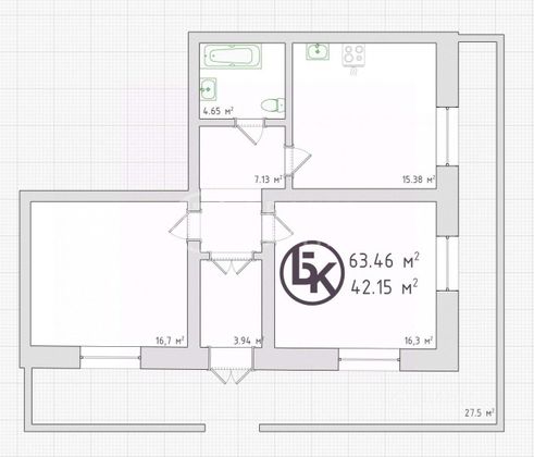 Продажа 3-комнатной квартиры 63,6 м², 1/17 этаж