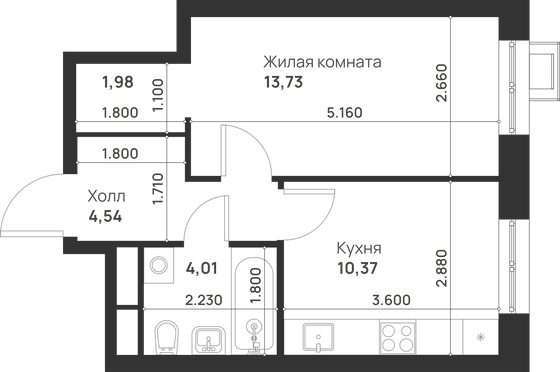 Продажа 1-комнатной квартиры 34,5 м², 3/29 этаж