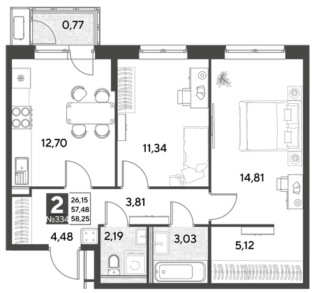 Продажа 2-комнатной квартиры 58,3 м², 19/25 этаж