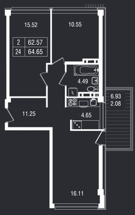 64,7 м², 3-комн. квартира, 3/8 этаж