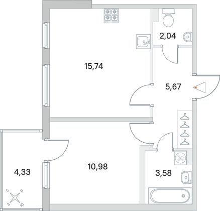 Продажа 1-комнатной квартиры 39,3 м², 1/4 этаж