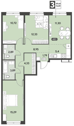 Продажа 4-комнатной квартиры 76,9 м², 14/21 этаж
