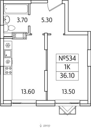 Продажа 1-комнатной квартиры 36,1 м², 25/25 этаж