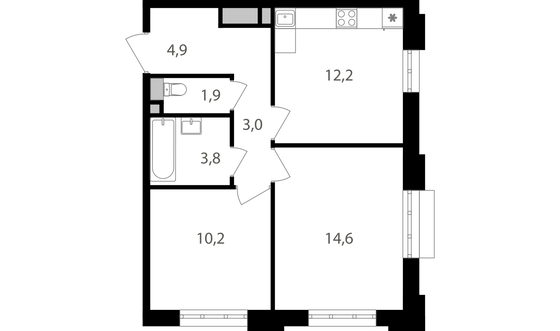 50,6 м², 2-комн. квартира, 6/20 этаж