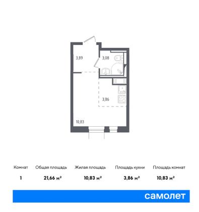 21,7 м², студия, 2/11 этаж