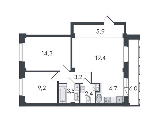 Продажа 3-комнатной квартиры 68,6 м², 2/16 этаж