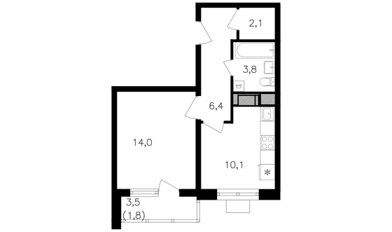 Продажа 1-комнатной квартиры 39,3 м², 21/25 этаж