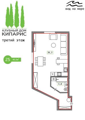 Продажа квартиры со свободной планировкой 40,3 м², 3/3 этаж