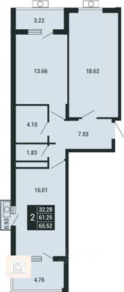 Продажа 2-комнатной квартиры 65,5 м², 1/4 этаж