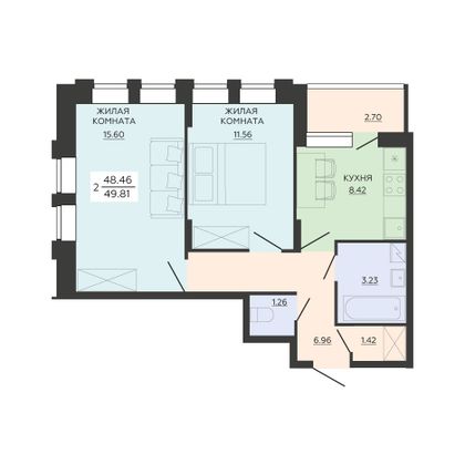 Продажа 2-комнатной квартиры 49,8 м², 2/21 этаж