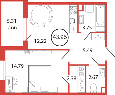 Продажа 1-комнатной квартиры 44 м², 12/12 этаж