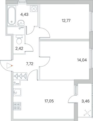 Продажа 2-комнатной квартиры 60,2 м², 1/8 этаж