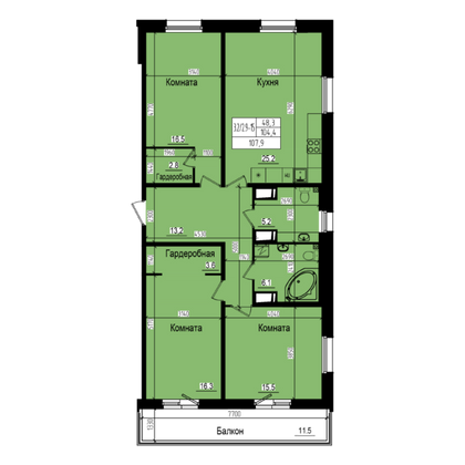 107,9 м², 3-комн. квартира, 14/23 этаж