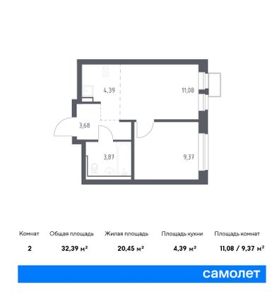 32,4 м², 1-комн. квартира, 12/12 этаж