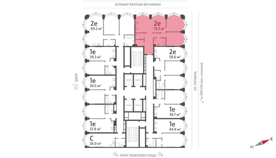 Продажа 2-комнатной квартиры 72,5 м², 23/43 этаж